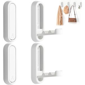 4Pcs Foldable Wall Hooks, Zinc Alloy Folding Hook White, Heavy Duty Folding Coat Hooks Wall Mounted for Hanging Coat Towels Bags Keys (White, 4 Pack)