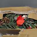 Juegoal 2 Pack Christmas Garland, 9' Pre-lit Artificial Xmas Flocked Garlands, Lighted Poinsettia Spruce Timer & Battery Operated with Lights, Garden Home Winter New Year decor, Geen, Red (YO-TTSZ-2)