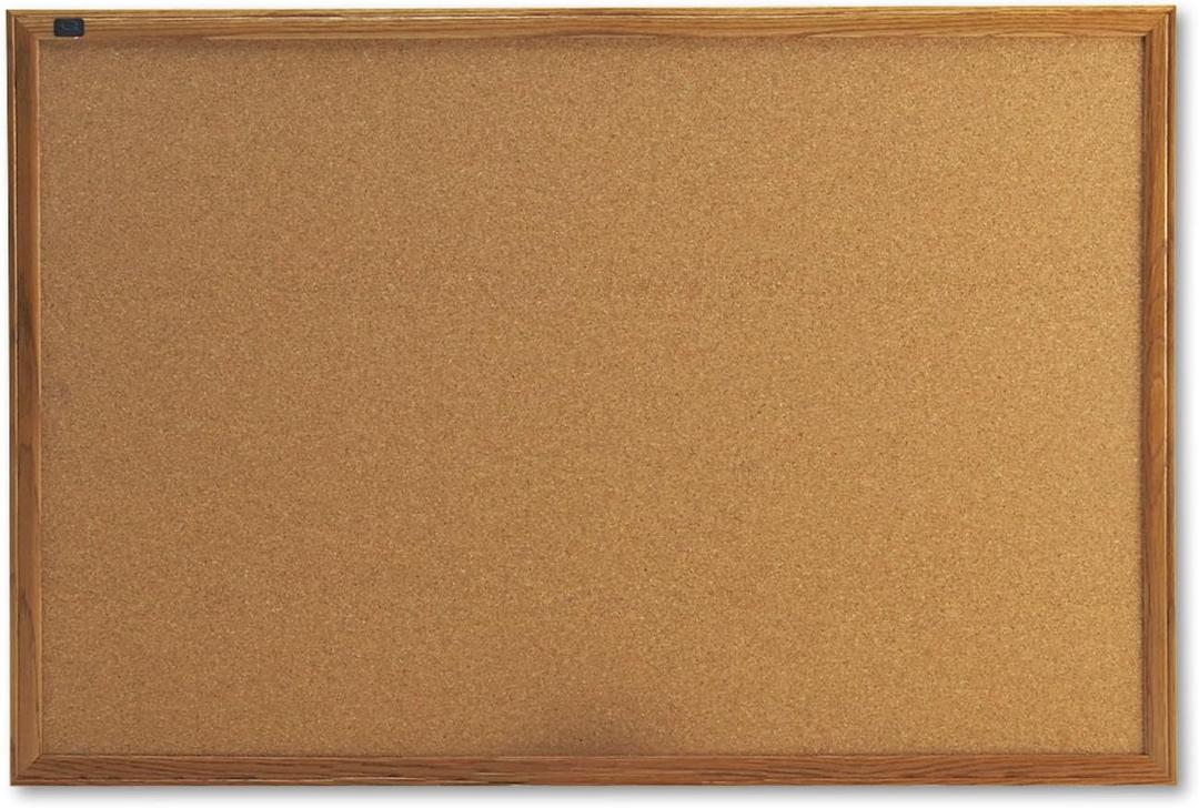Quartet Cork Bulletin Board 36"W x 24"H Pin Board, Oak Finish Frame (303)