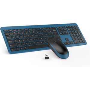 Wireless Keyboard and Mouse Combo - Full Size Slim Thin Wireless Keyboard Mouse with Numeric Keypad 2.4G Stable Connection Adjustable DPI (Dark Blue)