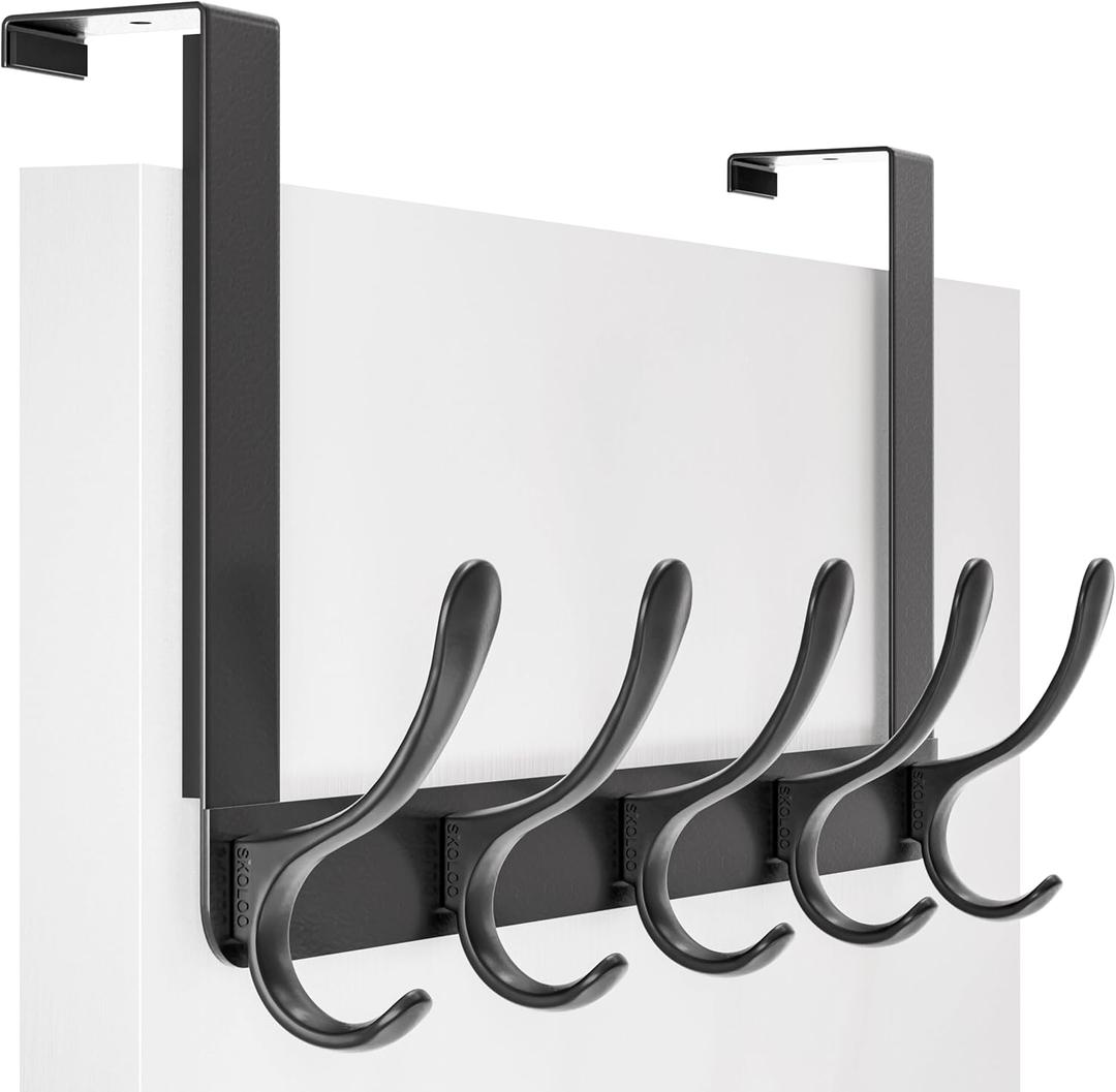 SKOLOO Over The Door Hook, Door Hanger Hooks for Hanging Clothes, Towels, Coats, Hats, Over The Door Towel Hook - Black, Assembly Required (1 Pack)
