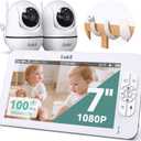 7" 1080P Full HD Dual Camera Baby Monitor Split Screen for Twins 100-Hour Battery Pan-Tilt 355/120 & 4X Zoom Night Vision & VOX 2-Way Talk & Lullabies Data Protection 2.4GHz Wi-Fi Only