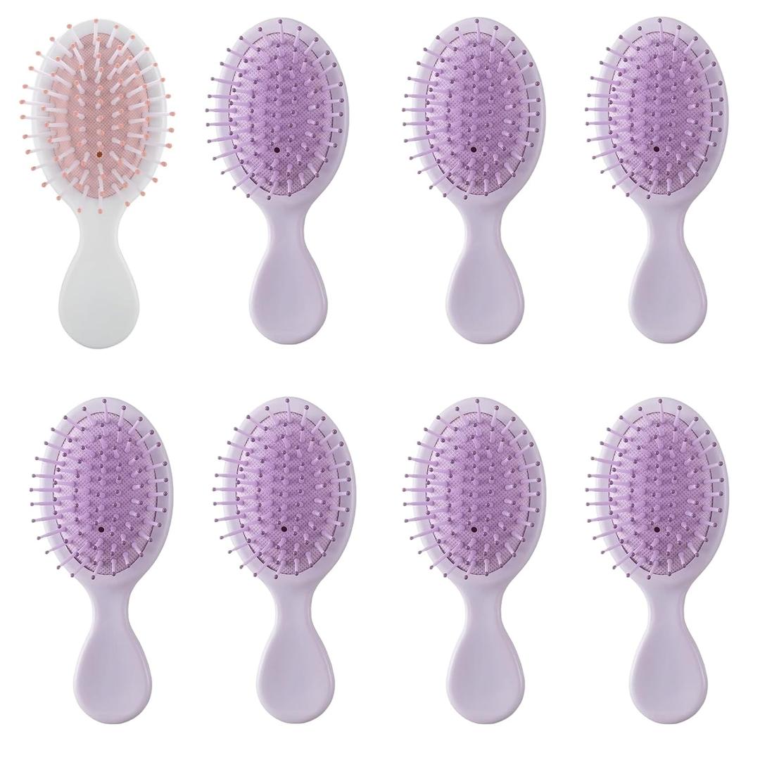 Bridesmaid Proposal Gifts 8pcs Mini Travel Brush bachelorette party accessories Cute hair Brush for Wedding Party Favors for Wedding Party Favors (White&Purple, 8pcs)