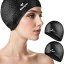 2 Pack Unisex Silicone Swim Cap for Women Men, Large Size Swimming Caps for Long Hair/Braids to Keep Hair Dry, Waterproof Bathing Caps for Swimming with Ear Plugs & Nose Clip Set, Large