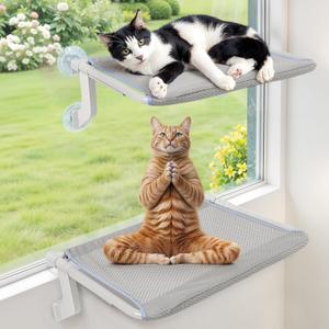 Cat Window Perch, 2 in 1 Cat Hammock for Window Wall with 4 Strong Suction Cups Metal Frame, Beds for Bedside, Drawer and Cabinet