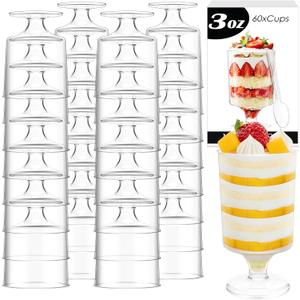 Mini Dessert Cups with Spoons,60 Pack 3 Oz Clear Appetizer Cup,Goblet Dessert Cup,Plastic Wine Glasses Parfait Cups,Disposable Party Serving Cups for Desserts Appetizer Pudding Mousse Tasting