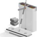O-MART Mop and Bucket Set- Includes Wringer & 4 Washable Microfiber Pads, Flat Mop for Wet and Dry Use on All Floor Types, Wall & Windows Cleaning