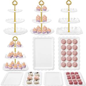 Kootek Dessert Cupcake Stand, 10pcs Dessert Table Display Set, 3 Tiered Cup Cake Holder Tower Stand Riser& Cookie Serving Trays for Wedding, Tea Party, Birthday, Baby Shower (Gold & White)