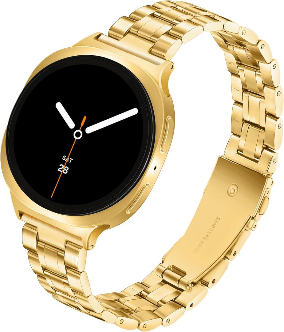 Slim Metal Band for Samsung Galaxy Watch 8 Band 40mm 44mm/Galaxy Watch 8 Classic Band 46mm Women Men, Stainless Steel Thin Dressy Replacement Bracelet Strap for Samsung Watch 8 Bands-Gold