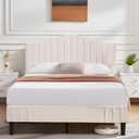 VECELO Full Size Beds Upholstered Platform Bed Frame with Height-Adjustable Teddy Fabric Headboard/Strong Wood Slats Supports / 7.9'' Under Bed Storage Space/Noise Free/No Box Spring Needed, Cream