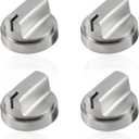atgestore WB03X29300 Stainless Steel Stove Knobs Replacement for GE Stove Parts Gas Range Knobs JGP3030SLSS JGP3036SL1SS JGP3030SL1SS GE Cooktop Knob Metal Control Surface Burner Knobs 4 Pcs