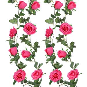 Felice Arts 2 Pack Hot Pink Artificial Floral Garland Each 6.5FT Fake Rose Vine Hanging Spring Garland for Wedding Party Background Table Arrangement Room Teepee Mirror Decor