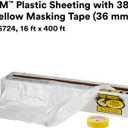3M Plastic Sheeting With 388N Yellow Masking Tape (36 mm), 06724, Tear Resistant, Easy To Cut, Durable, 16 ft x 400 ft