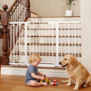 Wide Baby Gate for Stairs 29.8-53.4 Inch Pressure Mounted, Auto Close Child Baby Gates for Doorways No Drill, Walk Through Dog Gate Indoor for The House, White