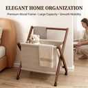 Foldable laundry cart with X-Frame – Small Bamboo wood laundry hamper