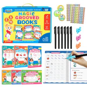 Magic Grooved Writing Practice for Kids Ages 38, Reusable Handwriting Workbooks with Deep Tracing Grooves  Letters, Numbers, Math & Drawing  Disappearing Ink Pens & Grips  Great Gifts for Kids