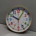 Silent Kids Wall Clock,Telling Time Teaching Clock for Kids, 10 Inch Non-Ticking Battery Operated Colorful Clock for Kids Room,Play Room,School Classroom. (Wood Grain, 10 Inch)