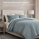 EverGrace Medallion Stitch Cotton Quilt Set King Size, 3-Piece 100% Cotton Quilted Bedspread Coverlet Bedding Set with Pillow Shams, Oversized Lightweight Soft & Breathable All-Season, Blue Linen