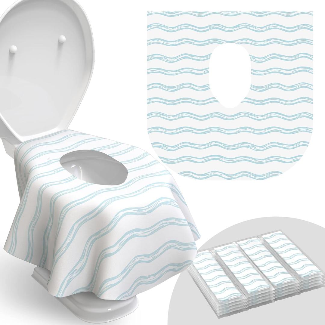 Toilet Seat Covers Disposable - 20 Pack - Waterproof, Ideal for Kids and Adults  Extra Large, Individually Wrapped for Travel, Toddlers Potty Training in Public Restrooms (Waves, 20)