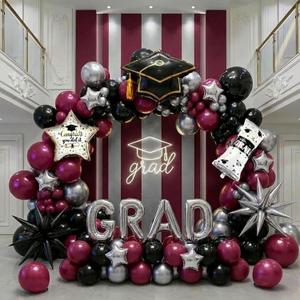 Maroon Black Silver Graduation Balloon Garland Arch Kit with Graduation Star print Certificate Letter Foil Balloons for Graduate Class of 2026 Grad Prom party Decorations Supplies