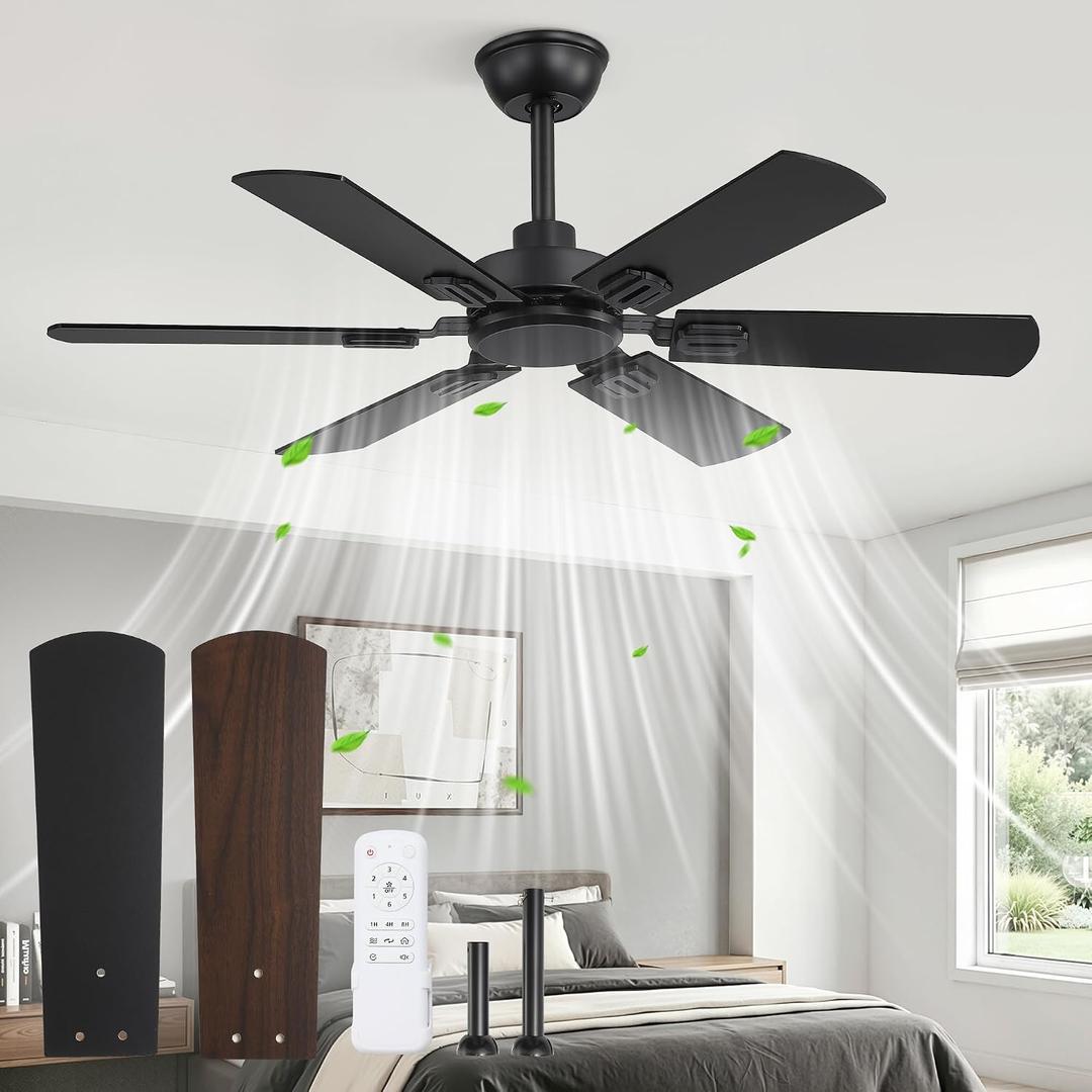 Fanbulous 42 Inch Ceiling Fans No Light with Remote, Modern Ceiling Fan Without Light, Dual Finish 6 Blades, Reversible Quiet DC Motor, 6 Speed, Large Ceiling Fan for Indoor or Outdoor, Black
