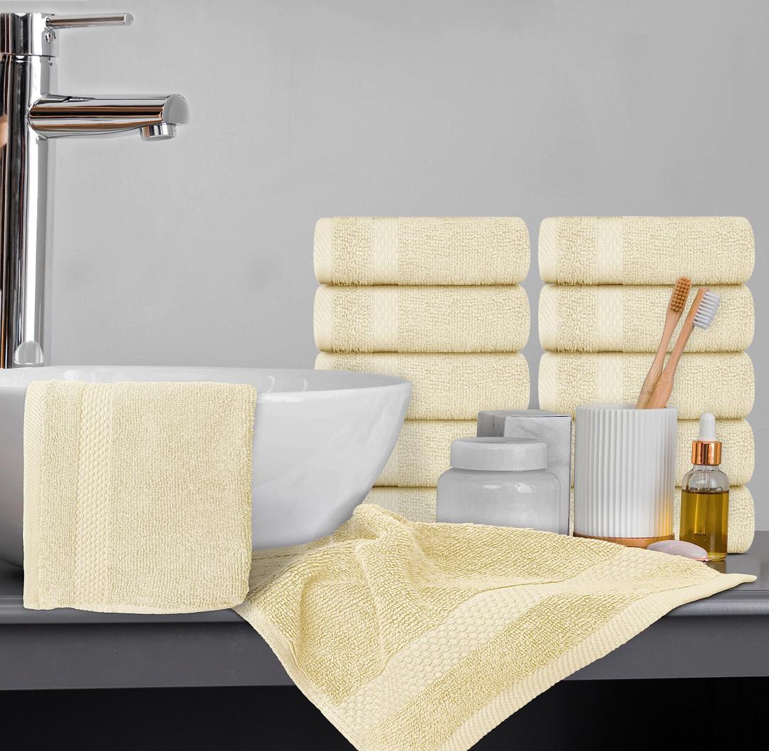 White Classic Luxury Cotton Washcloths 13x13 Inch - 650 GSM Turkish Cotton | Hotel, Spa, Bathroom Face Towel | 2 Pack, Beige