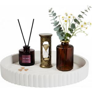 Round Decorative Tray for Coffee Table - Concrete Home Decor Tray - Coffee Table Decor - Table Trays Decorative - Centerpiece Tray with Aesthetic Honeycomb (White)