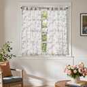 jinchan Floral Kitchen Curtains 45 Inch Linen Tier Curtains Farmhouse Cafe Half Window Drapes for Small Windows Light Filtering Blue on Beige for Living Room Bathroom Back Tab 2 Panels