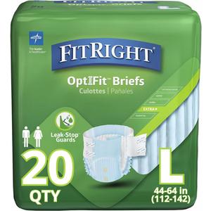 FitRight OptiFit Extra+ Adult Diapers with leak stop guards, Disposable Incontinence Briefs with Tabs, Moderate Absorbency, Large, 44"-56", 20 Count (Pack of 4) (Large (80 Count))