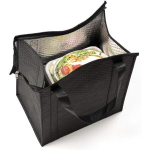 Cater Tek 14.9 x 13.1 x 9.4 Inch Food Delivery Bags, 10 Insulated Food Carriers - Leakproof, Reusable, Black Non Woven Fabric Catering Bags, for Hot Or Cold Meals