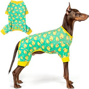 KYEESE Dog Pajamas Velvet Dog Pajamas Large Sized Dogs Soft Dogs Clothes Pjs with Yellow Ducks Pattern Stretchy Pet Jammies Coat Comfy Pet Onesie Costume, 3X-Large (XXX-Large (60-80lbs))