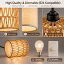 Rattan Pendant Light, 6 Inch 2-in-1 Boho Hanging Fixture with Iron Rods & Linen Shade, Adjustable Height & Sloped Ceiling Compatible for Kitchen Island Dining Room Farmhouse Bedroom, 2 Pack