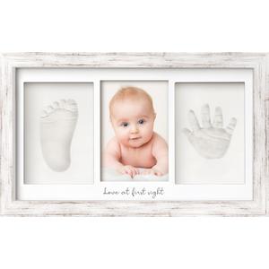 Baby Hand and Footprint Kit - Clay Handprint Keepsake Frame, Newborn Nursery Picture Frame, Personalized New Mom Gifts for Baby Shower & Registry (Vintage White) (Duo Frame, 13" x 7.9")
