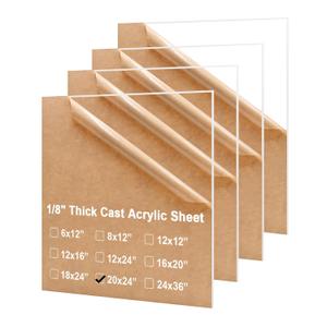 KINLINK 20x24 Plexiglass Sheets 1/8 inch Thick, 3mm Clear Cast Acrylic Sheet, Plastic Board for DIY Project, Craft, Window Glass, Table Top, Picture Frame, Acrylic Sign and Wedding Invitation 4 Pack