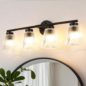 ocioc 4-Light Vanity Light with Striped Glass Shade, Bathroom Lighting