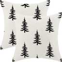 CXMEIFLY Christmas Pillow Covers 16x16 Inch Set of 2 Cream Black Christmas Tree Decor Throw Pillows Winter Xmas Holiday Outdoor Cushion Cases for Couch Bed Decorations