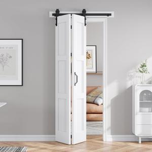 FREDBECK 36X84 Bifold Barn Door White with Hardware, Water-Proof PVC Surface,Assembly Required