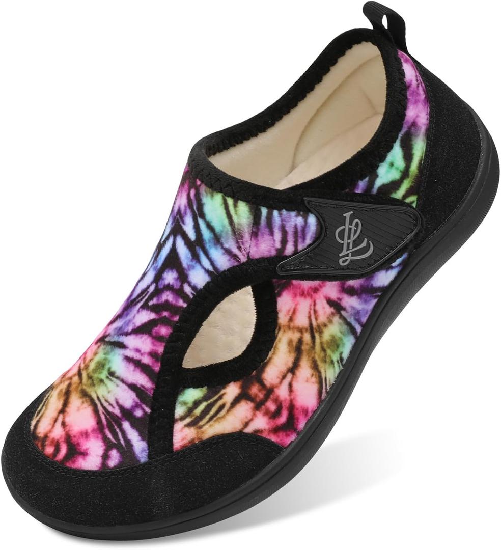 LeIsfIt Womens Slippers Wide Diabetic Shoes Adjustable Arthritis Edema House Shoes Indoor Outdoor Slippers (Black Multi, 10 Wide)