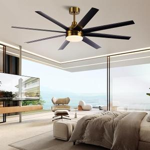 Black and Gold Ceiling Fan with Lights Remote Control, 6 Speed DC Motor, Modern Industrial Fan for Living Room Bedroom, 56Inch
