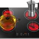 Karinear Drop-in 4 Burner Electric Cooktop 24 Inch Radiant Cooktop, Electric Stove Top with Residual Heat Indicator, Child Safety Lock, Timer, 220-240V, 6000W, Hard Wire(No Plug)