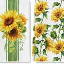 AnyDesign Sunflower Kitchen Dish Towel 18 x 28 Summer Flower Dishcloth Watercolor Floral Pattern Decorative Hand Drying Tea Towel for Summer Cooking Baking Bathroom Cleaning Wipes, Set of 2