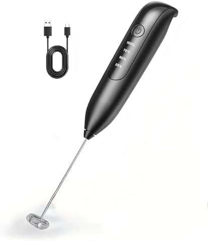 Electric Milk Frother Handheld: Rechargeable - LED Digital Display, Bare-Bones Version - Blackish Purple