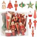 22Pcs Christmas Tree Ornaments Set, Hand Painted Nutcracker Snowman Cupcake Baubles, Shatterproof Plastic Christmas Decorations for Tree, Holiday Hanging Decor (Red &Green)