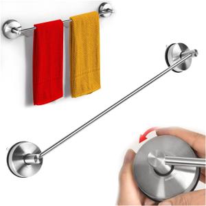 YOHOM Suction Cup Towel Bar for Shower 22 Inch Stainless Steel Bathroom Hand Towel Holder Suction Washcloth Holder Kitchen Towel Rack for Glass Shower Door Removable Towel Rod Rail Brushed Wall Mount