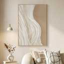 Framed Neutral Abstract Canvas Wall Art, Modern Wabi Sabi Vertical Painting Prints, Large Minimalist Beige and White Ocean Wave Artwork Decor for Living Room Bedroom Hallway 24x36 Inch