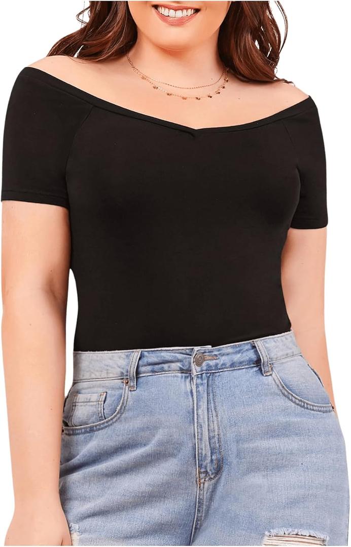 Floerns Women's Plus Size Basic Off Shoulder T-Shirt Top (3X-Large Plus)