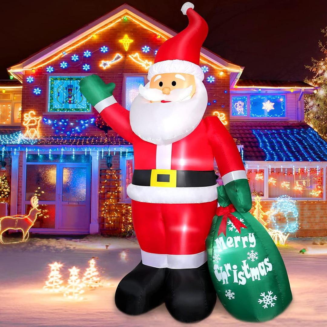 8 FT Christmas Inflatable Santa Claus Outdoor Decoration for Yard, Blow up Santa Decor with Big Gift Bag, Built-in LED Lights for Garden Patio Lawn Home Indoor Winter Holiday Party, IP44 Weatherproof