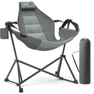 Hammock Camping Chair with Adjustable Backrest, 350LBS Heavy Duty Oversized Swinging Chair Portable Folding Rocking Chair with Pillow Cup Holder for Outdoor Beach Camping Patio, Grey
