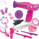 MEGAFUN Little Girls Beauty Hair Salon Toy Kit with Toy Hairdryer, Mirror & Other Accessories, Fashion Pretend Makeup Set for Kids
