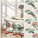 Imiss Christmas Holly Round Tablecloth Winter Snowflake Wrinkle Resistant Table Cloth Xmas Red Bird Decor Table Cover for Winter Holiday Home Kitchen Picnic Party 60 Inch